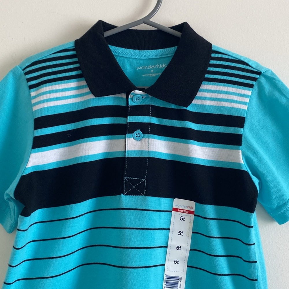 *NWT* Wonderkids Boys Short Sleeve Striped Collared Polo Shirt - Picture 2 of 10